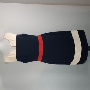 Fury Cream Navy Rust Colorblock Sleeveless Zip Up Midi Dress Size Large